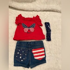 🌸5/$50🌸Levi's Red Ruffle Tee with Star-Spangled Denim Shorts